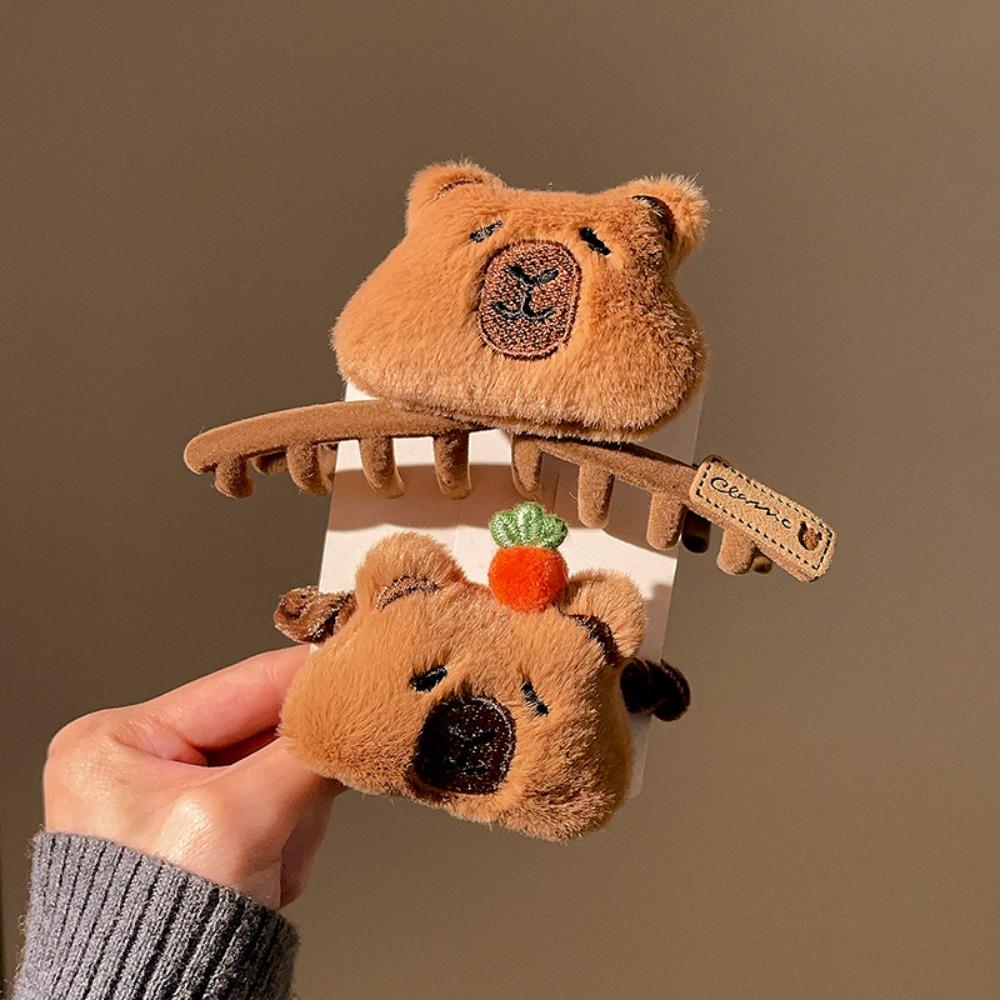 Funny Capybara Hair Ring Kawaii Barrettes Hair Accessories Plush Claw Clip Daily