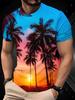 Gradient Sunset Palm Tree Short-Sleeve, Trendy Loose Breathable T-Shirt, American Vacation Style Unique Base Layer
