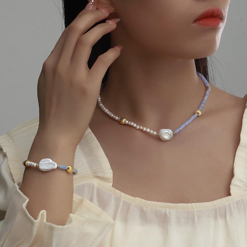 

Meier Baroque pearl necklace and bracelet set - women s gold ball accent pull-through french style set