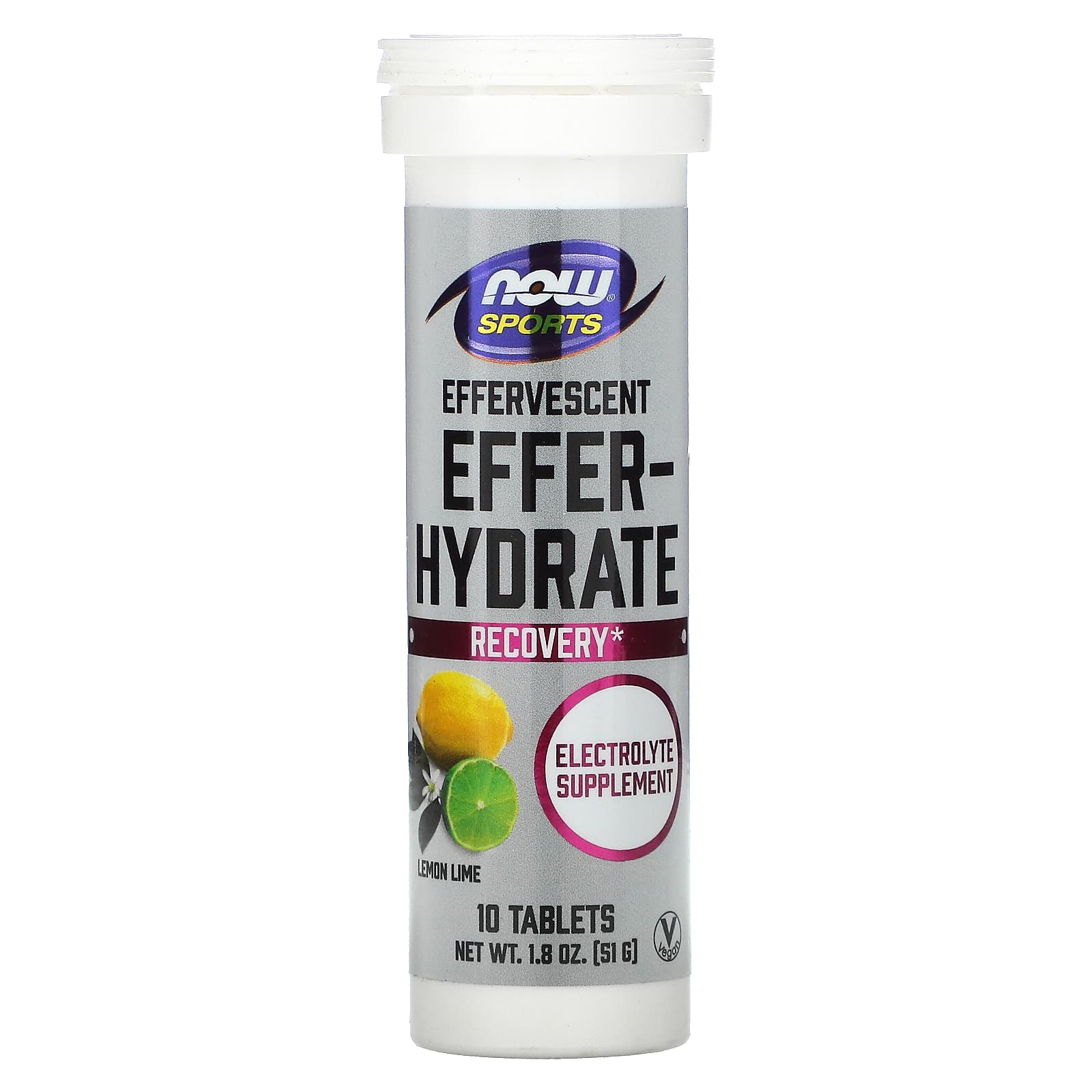 

NOW Foods, Sports, Effer-Hydrate, лимонний лайм, 10 таблеток, 1,8 унції (51 г)