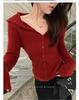Women's Elegant Navy Collar Pure Wool Knit Cardigan Sweater
