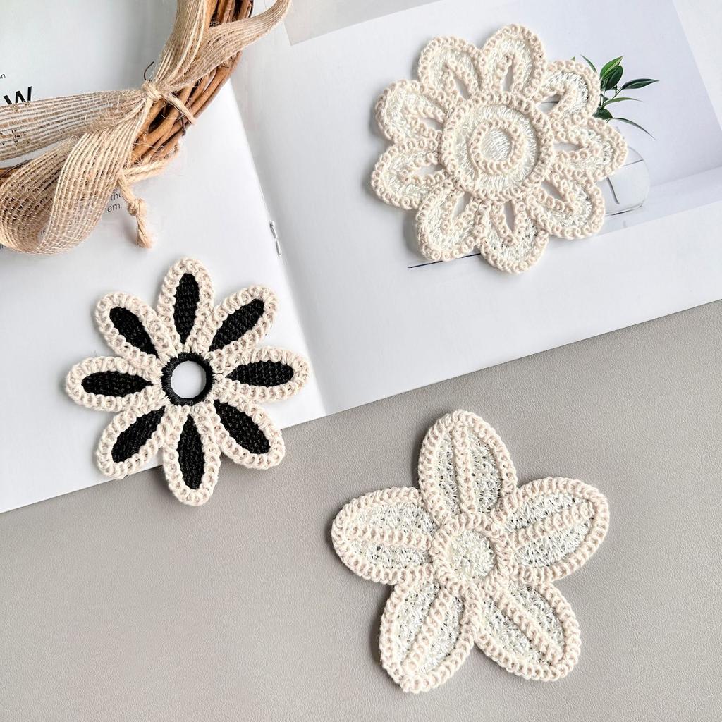 Ručne vyrobená pletená podložka z bavlnenej nite v retro štýle s dutou čipkou, DIY taška, tričko, dekoratívna nášivka, oblečenie, látková nálepka, doplnky