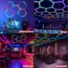 RGB Hexagon Garage Lights Hexagon Wall Lights APP Remote Control Dimmable Multi Color Modes Car Detailing Gaming Room Gym