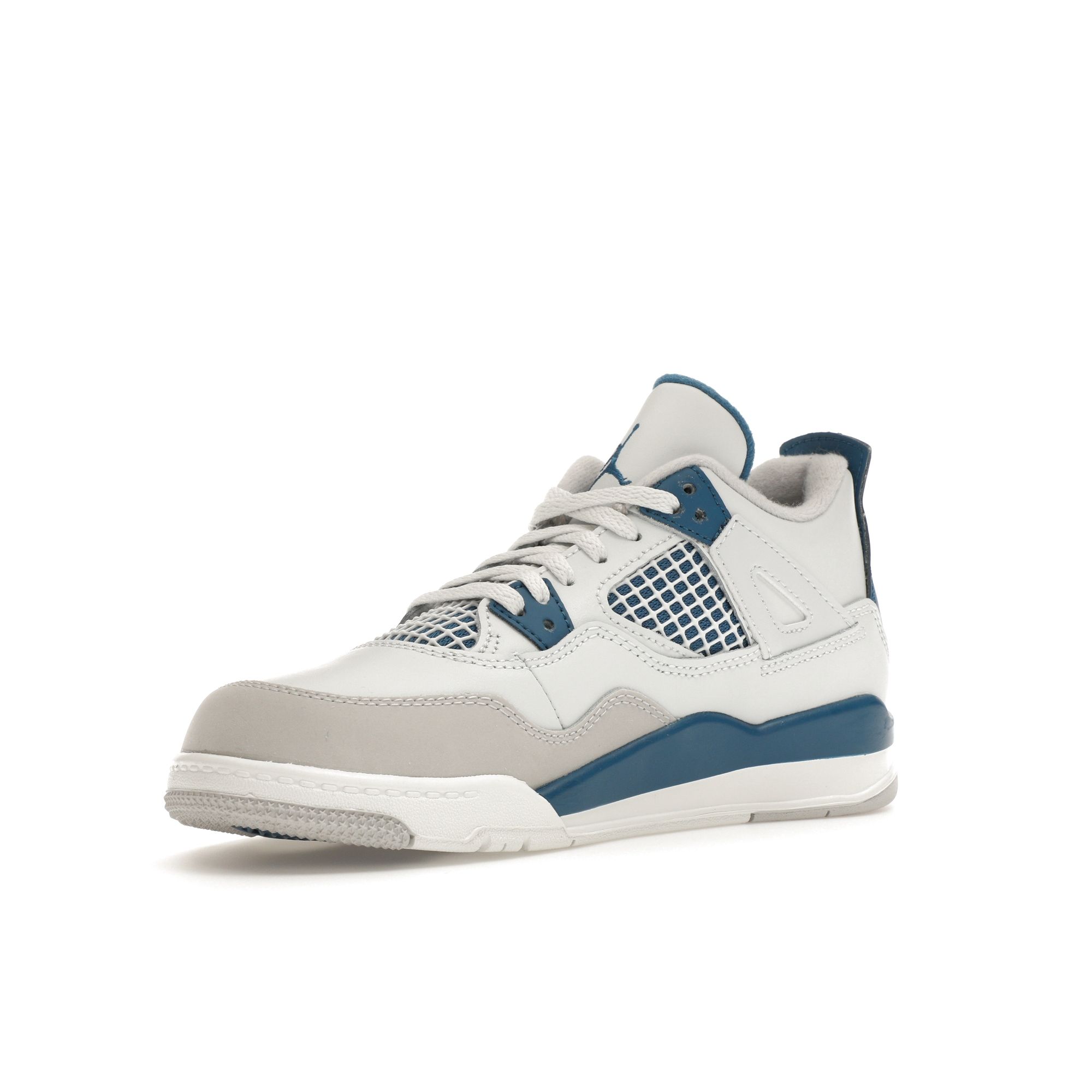 Детские кроссовки Air Jordan 4 Retro PS Military Blue 2024 Бело-белые Нейтрально-серые — фото 5