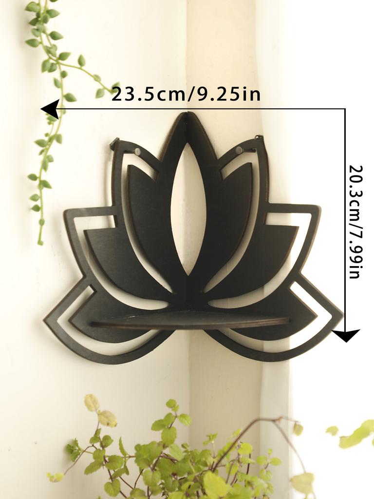 Lotus Crystal Corner Shelf Crystal Shelf Display Black Wooden Wall Shelves Essential Oil Shelf Witchy Decor Aesthetic Spiritual