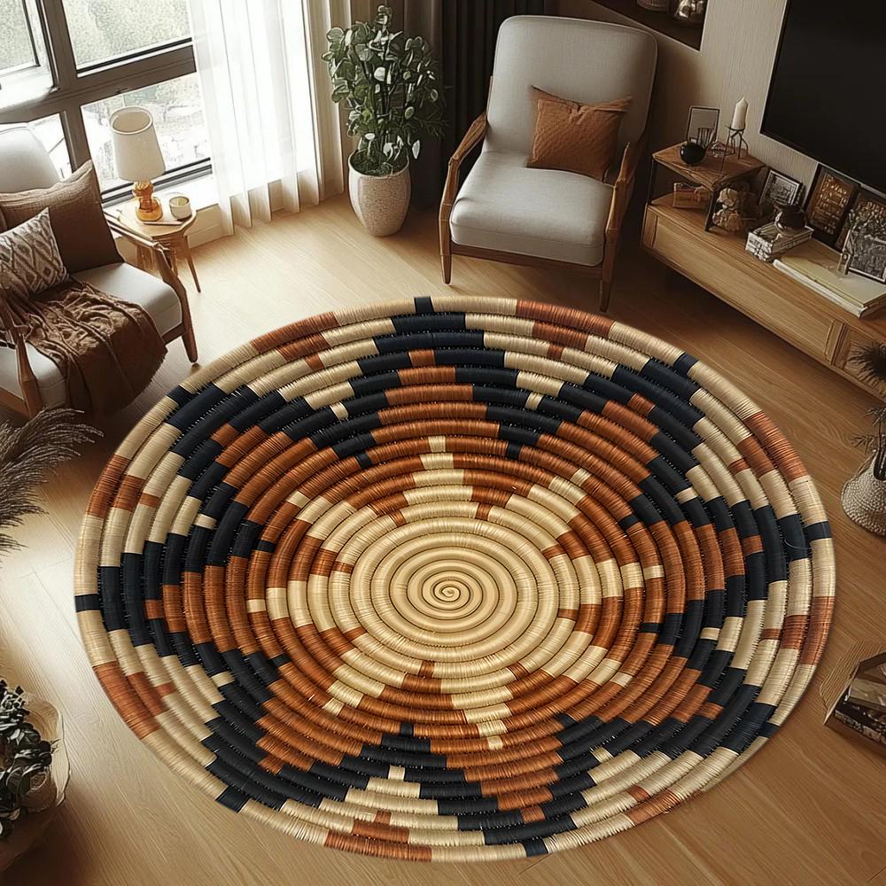 Ronde Geweven Geometrisch Tapijt Antislip Duurzaam Tapijt Voor Woonkamer Slaapkamer Huisdecoratie 120x120cm