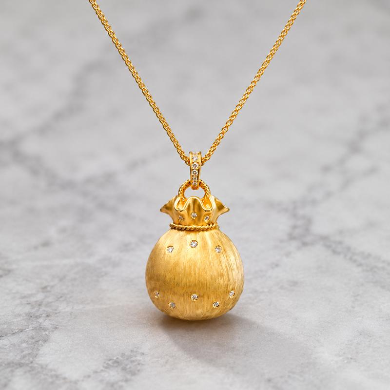 Fashion Gold Plated Money Bag Pendant Necklace Cubic Zirconia Fortune Lucky Charm Pendant Jewelry Gift for Women Girls