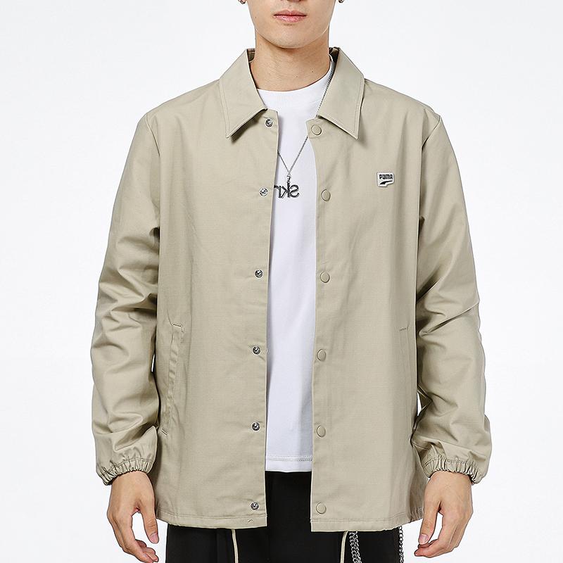 Puma Embroidered Logo Solid Color Track Jacket Men Outerwear Khaki 532172-42