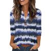 Women's Stylish Casual Striped Print Loose V-neck Button-down Shirt With Cropped Sleeves