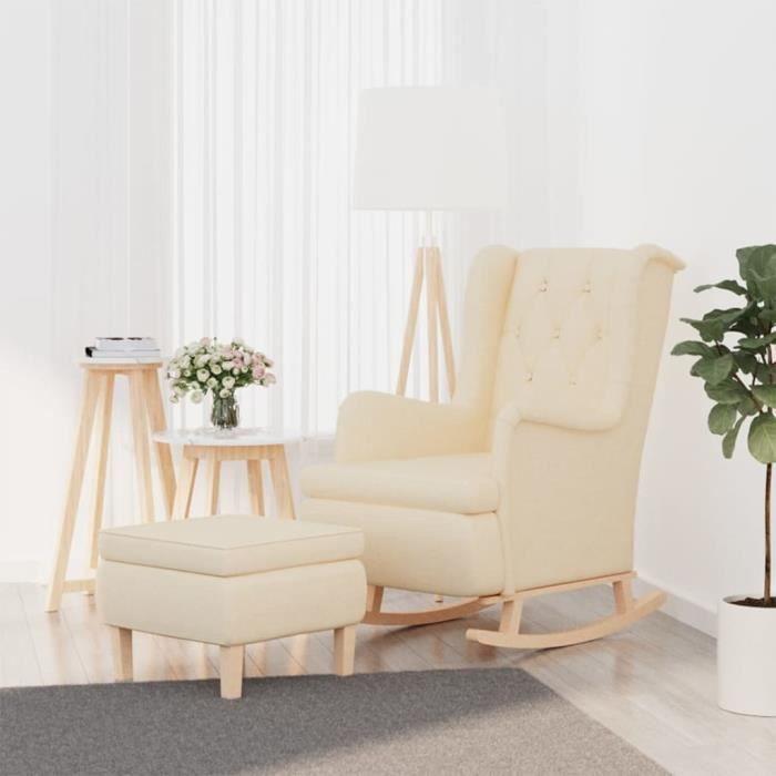 VidaXL Fauteuil avec pieds à bascule et tabouret Crème Tissu 3121281