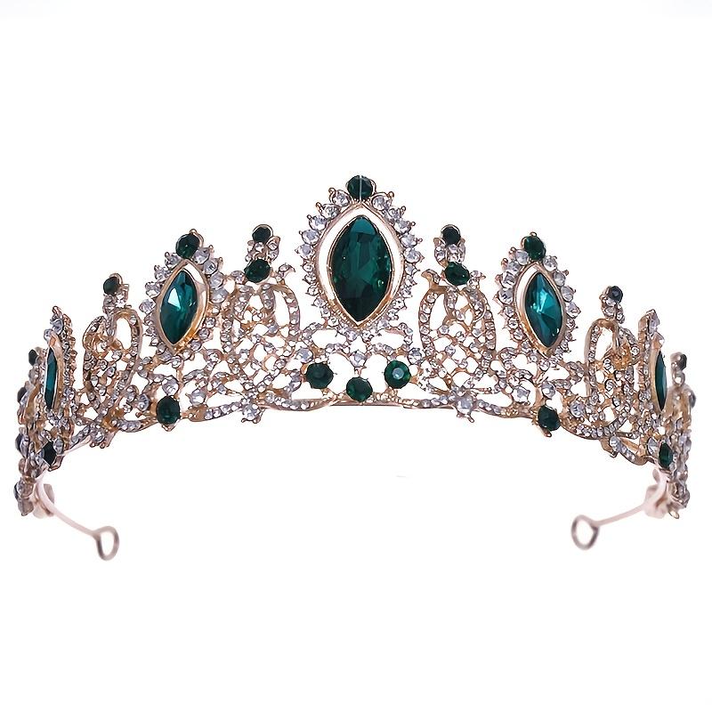 Luxury Baroque Vintage Green Crystal Tiaras And Crowns Queen Diadem Pageant Party Crown Bridal Wedding Hair Jewelry Accessories