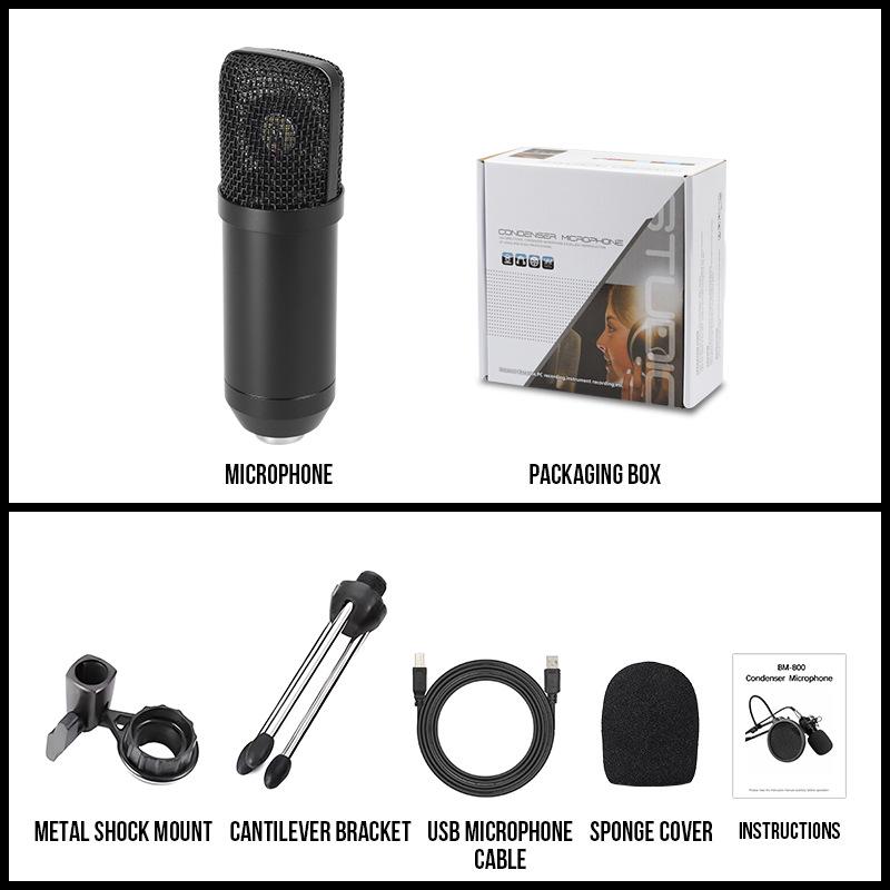 BM800 USB Condenser Microphone for Live Streaming, Mobile, and PC - Ideal for Network Anchoring and K-Song Recording