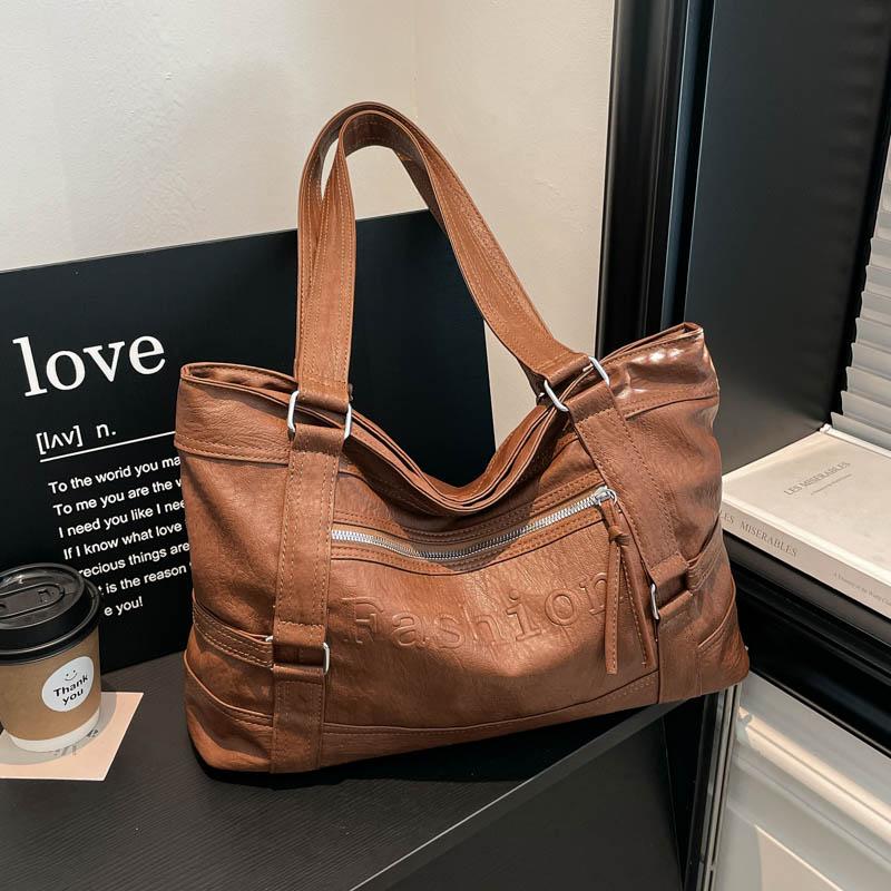 Large Leather Tote Bag with Front Zip Pocket and Adjustable Straps Stylish Women's Everyday Shoulder Bag
