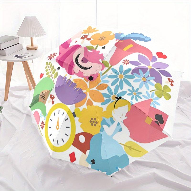 

1pc Alice in Wonderland Automatic Opening/Closing Umbrella - Portable 3-Fold Design with 8-Bone Iron Frame, Outdoor, for Fans, Travelers, Da