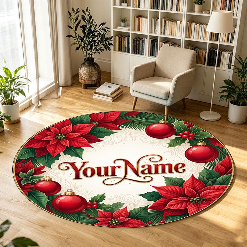 Christmas (86) Theme Circular Crystal Velvet Carpet Customized Name & Text Round Soft Floor Rug For Living Room Bedroom Decor