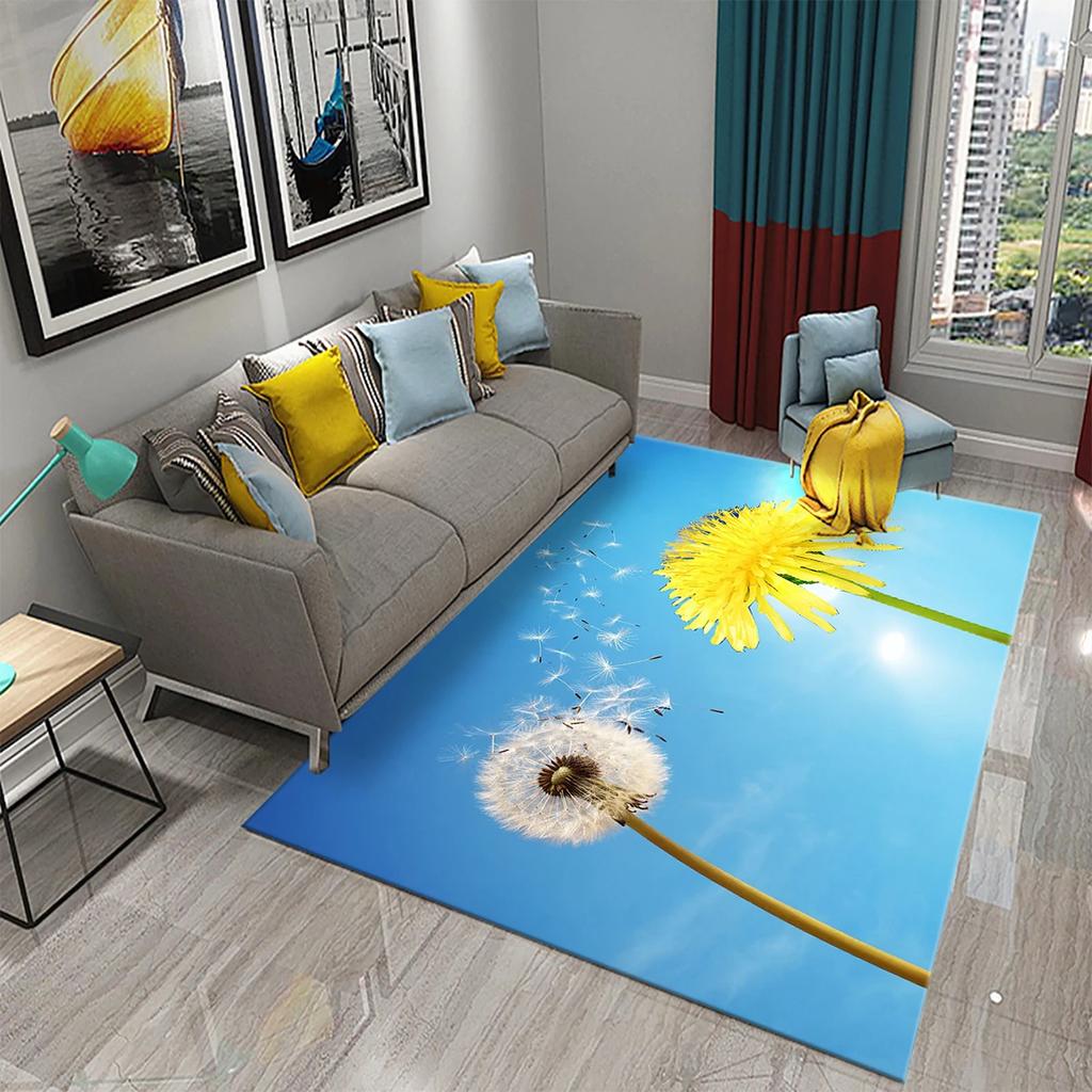 3D Löwenzahn Muster Teppich Fußmatte Rutschfest Badezimmer Schlafzimmer Wohnzimmer Teppich Fußmatte Küche Hauseingang Bodendekor Geschenke