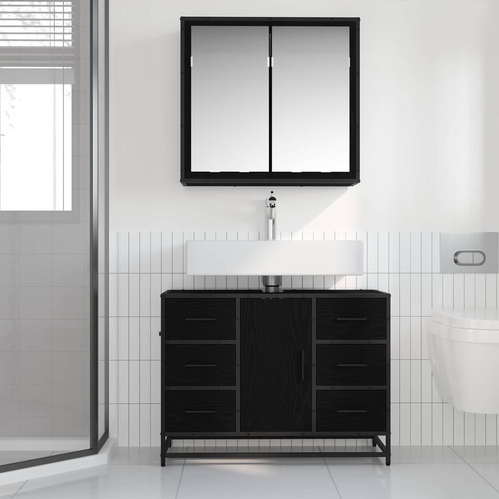 Bathroom Furniture Set 2 Pcs Black Oak Effect Wood Based Material