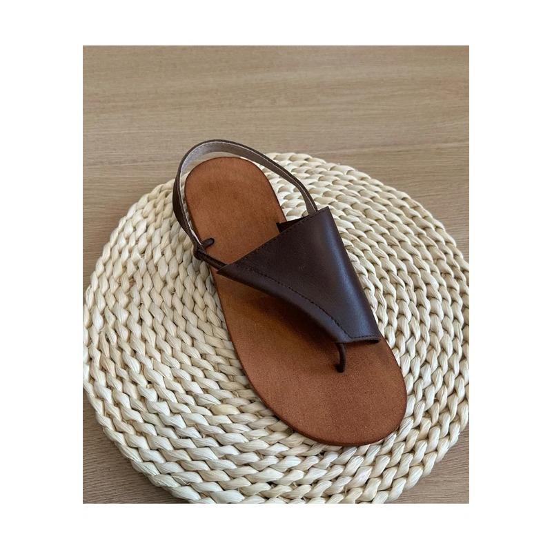 Cowhide version~ retro niche toe flat Roman sandals women s summer new open-toe cold slippers 35