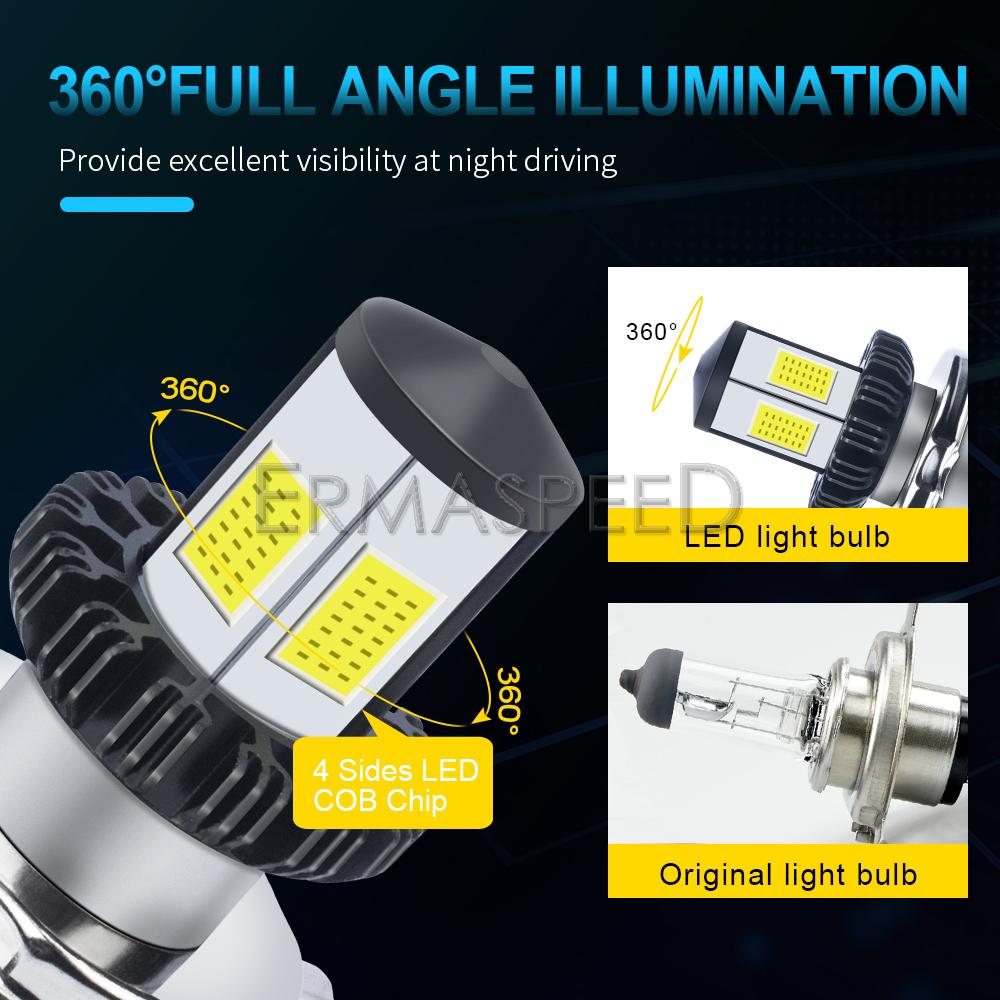 H4 LED Motorcycle Headlight Bulb 6000K White Hi/Lo Beam Motorbike Electric Bike Scooter Headlight Lamp Motorcycle