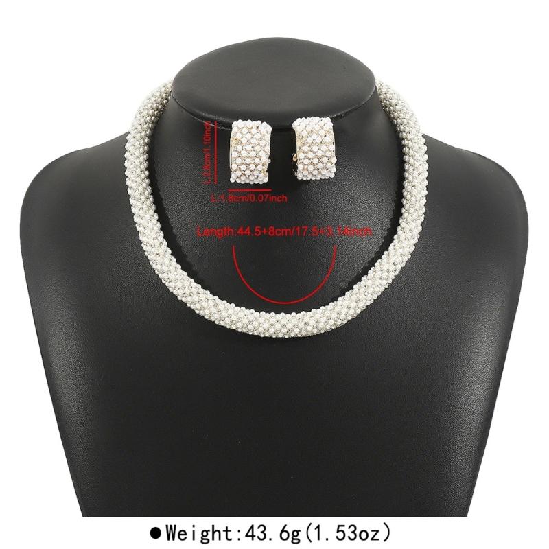Rhinestones And Pearls Jewelry Set Versatile For Weddings Event Lightweight Design Celebration Necklace Ear Studs