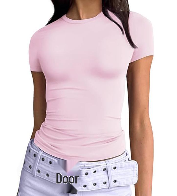 

Европейская и американская летняя женская приталенная футболка из молочного шелка, модный топ с круглым вырезом, женская верхняя одежда высокого класса XXL