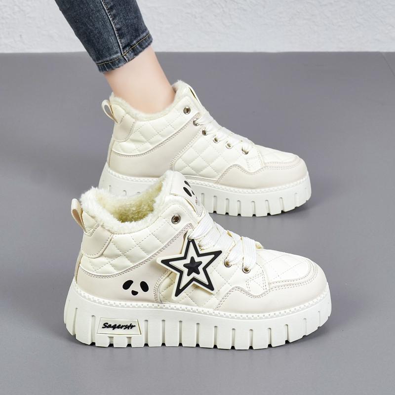 34-42 Winter Women's Large Fashion Thick Bottom High Top with Velvet Warmth High Top Cotton Shoes Snow Boots