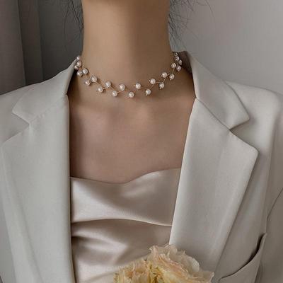 Simple Elegant Imitation Pearl Cut Surface Beads Choker Necklace Jewelry for Women Girls Light Luxury Bijoux Daily Party