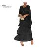Evenig Dress Layered Scattered Cake Hem Half Sleeves Maxi Dress Bat Sleeves Baggy Round Neck Chiffon Dress for Party Prom
