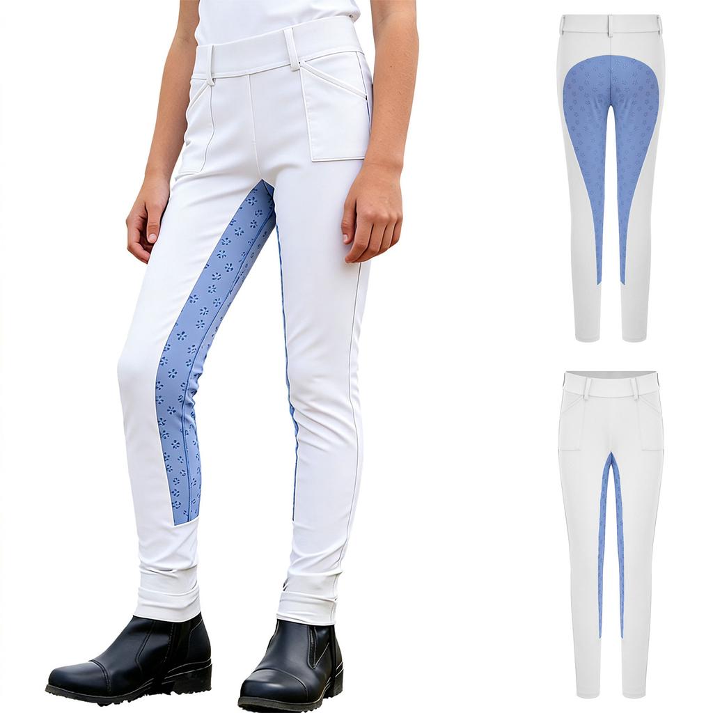 Kids Girls Horse Riding Pants Equestrian Breeches Elastic Waistband Leggings with Side Pockets for Training and Competition