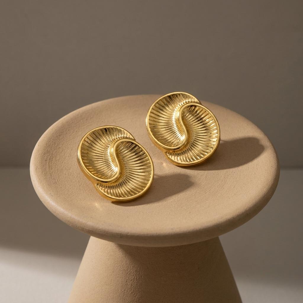 Stainless Steel Texture Geometric Spiral Stud Earrings for Women Vintage Gold Color Unusual Stud Earrings Trending Jewelry Gift