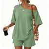 Women Casual Two Piece Set Short Sleeve Loose Fit Top and Elastic Waist Shorts Lightweight Lounge Wear Summer Outfit