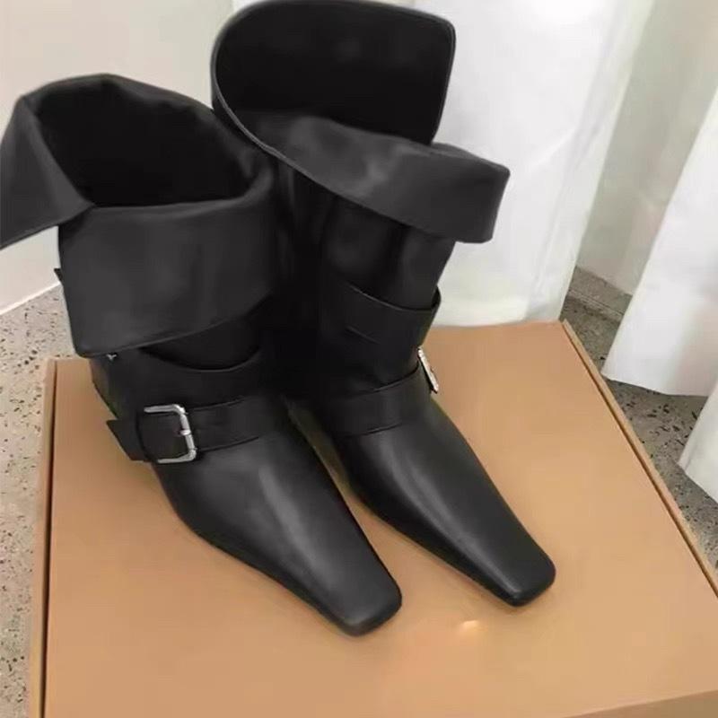 Korean Version Niche Suede Thick Heel Belt Buckle Thick Heel Small Square Head Short Boots Thin Boots Women's Autumn and Winter Western Cowboy Boots