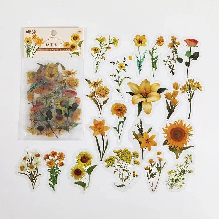 40 Pcs/Set Plant Nature Flower Decorative PVC Sticker Scrapbooking Diy Label Diary Stationery Album Journal Daisy Mushroom Stick