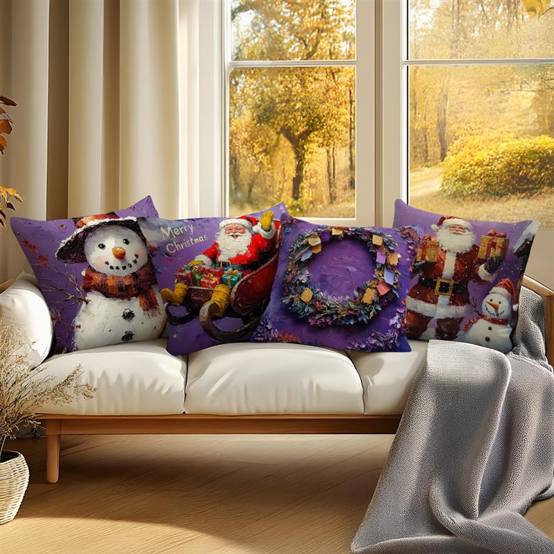 Purple Christmas Decor Cushion Pillowcase Printed Polyester 45x45cm Throw Pillowcover Decorative Sofa Cushion Pillowslip Decor