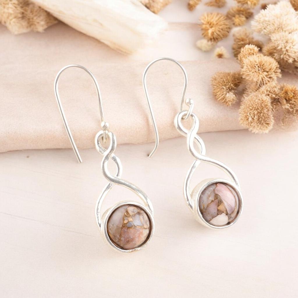 Beautiful Pink Opal Turquoise Gemstone 925 Solid Sterling Silver Earrings 1.68" CE-15-47