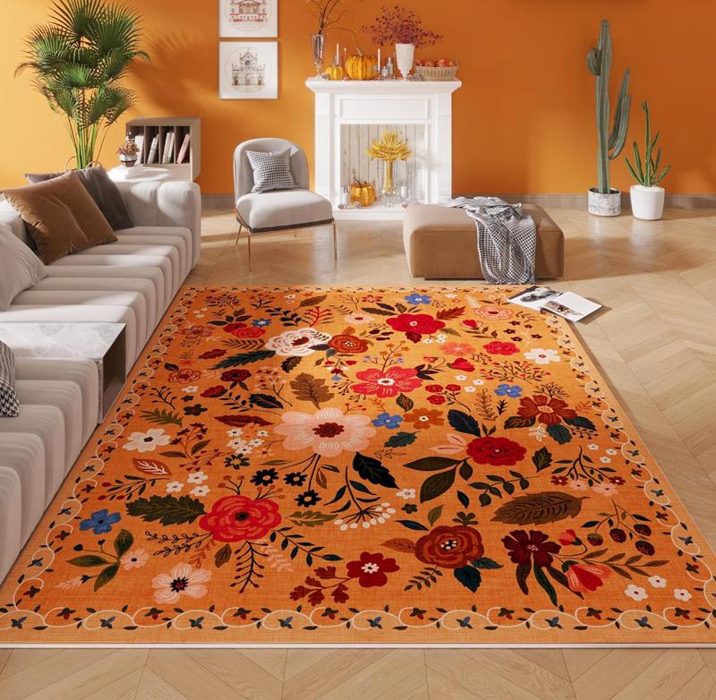 Vintage Boho Blommigt Matta Retro Botanisk Vardagsrumsmatta Halkfri Tvättbar Stor Golvmatta för Sovrum Entré Heminredning