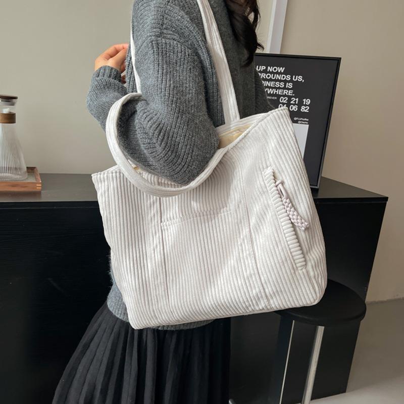 Corduroy Large Capacity Tote Bag Women Commuter To Work Cloth Bag Students Class Shoulder Handbag Simple Messenger Bag