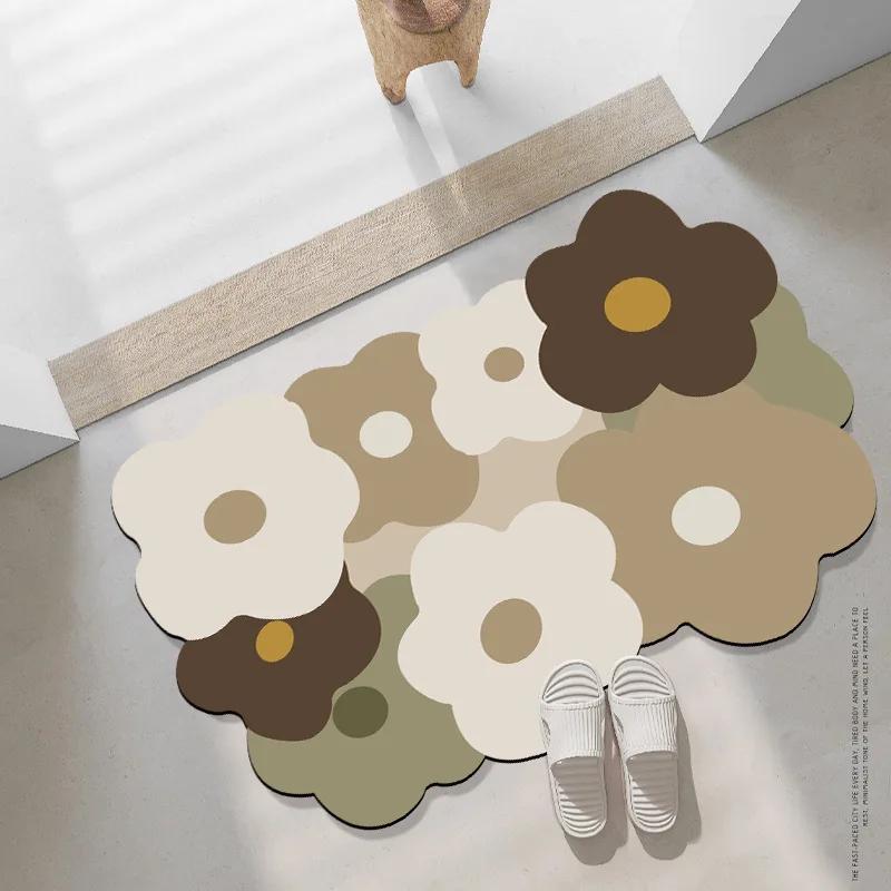Bathroom Non-Slip Mat Fresh Flowers Can Be Cut Bathroom Quick-Drying Scrub Foot Mat Household Diatom Ooze Floor Mat Bath Rug