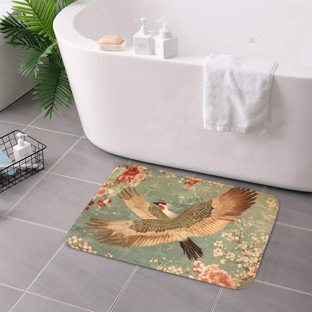 1PC Avian & Flloral Harmony Kitchen Rug Non-Slip Door Mat Pop Design Bathroom Rug Bath Mat Carpet for Home Sink Laundry Decor