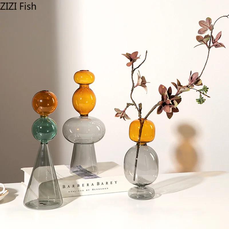 Multicolour Transparent Glass Vase Hydroponics Flower Pot Desk Decoration Flower Arrangement Floral Vases Room Aesthetic Decor
