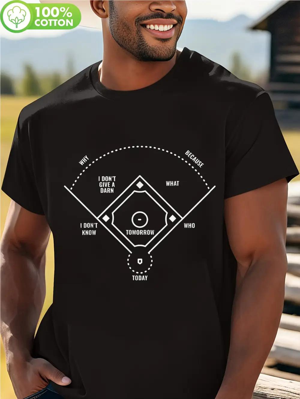

Who s on First Baseball Positions Humor T-shirt - 100% Cotton 180gsm Soft Retro Graphic Tee for Dad M