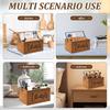 Wooden Tableware Storage Box with Handle and 4 Compartment Portable Silverware Storage Organization Box for Kitchen Counter