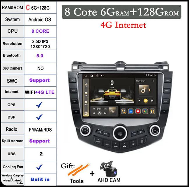 9 Inch Android 14 Car Radio For Honda Accord 7 2003-2007 Stereo Multimedia Player Carplay Android Auto WIFI Bluetooth GPS
