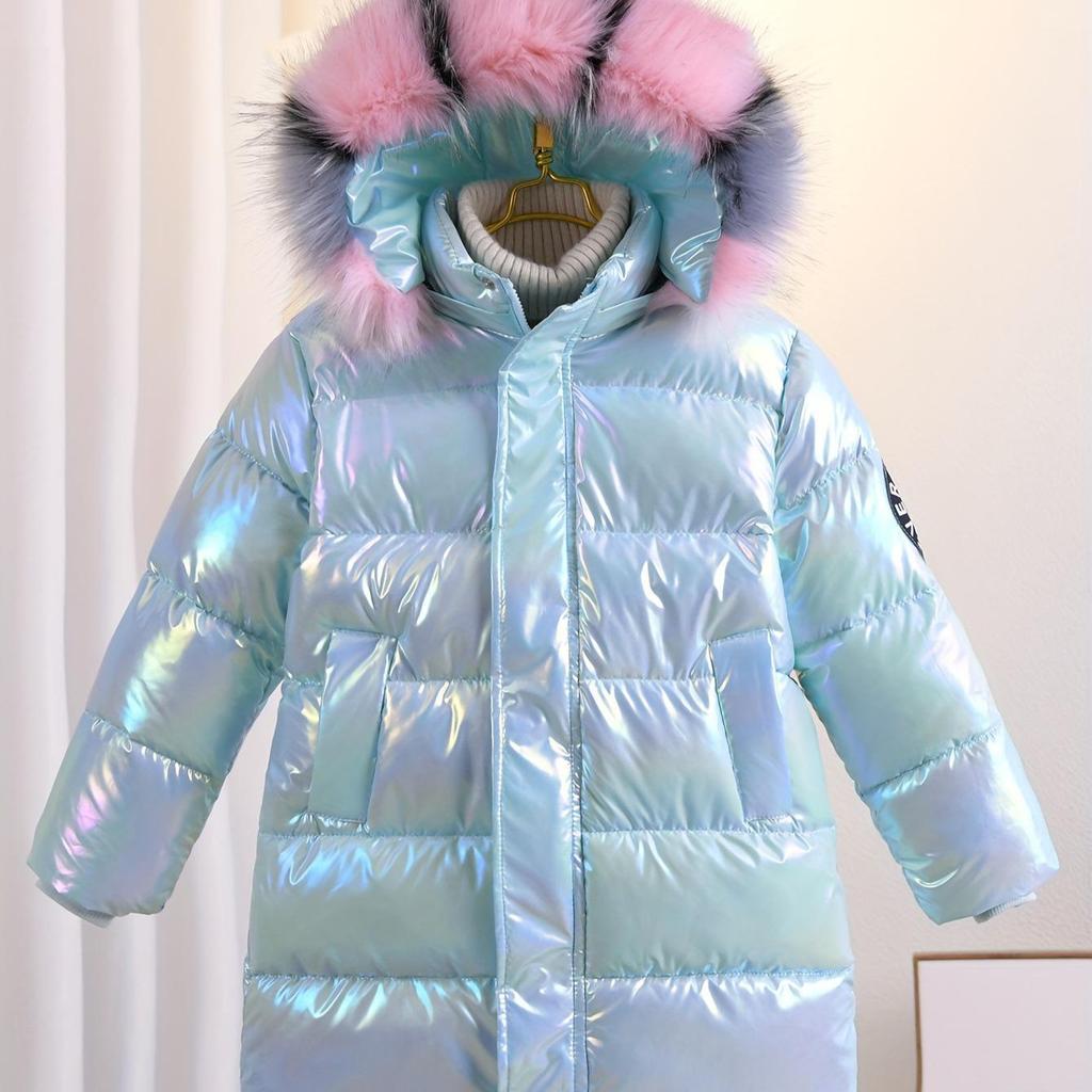 Dívčí lesklá zimní bavlněná bunda střední délky