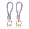 [uxcell] 2-Pack Braided Leather Keychains, 360-Degree Rotatable Braided Straps with Keychain Rings for Car Keys, Bags, and Wallets, GoldPurple
