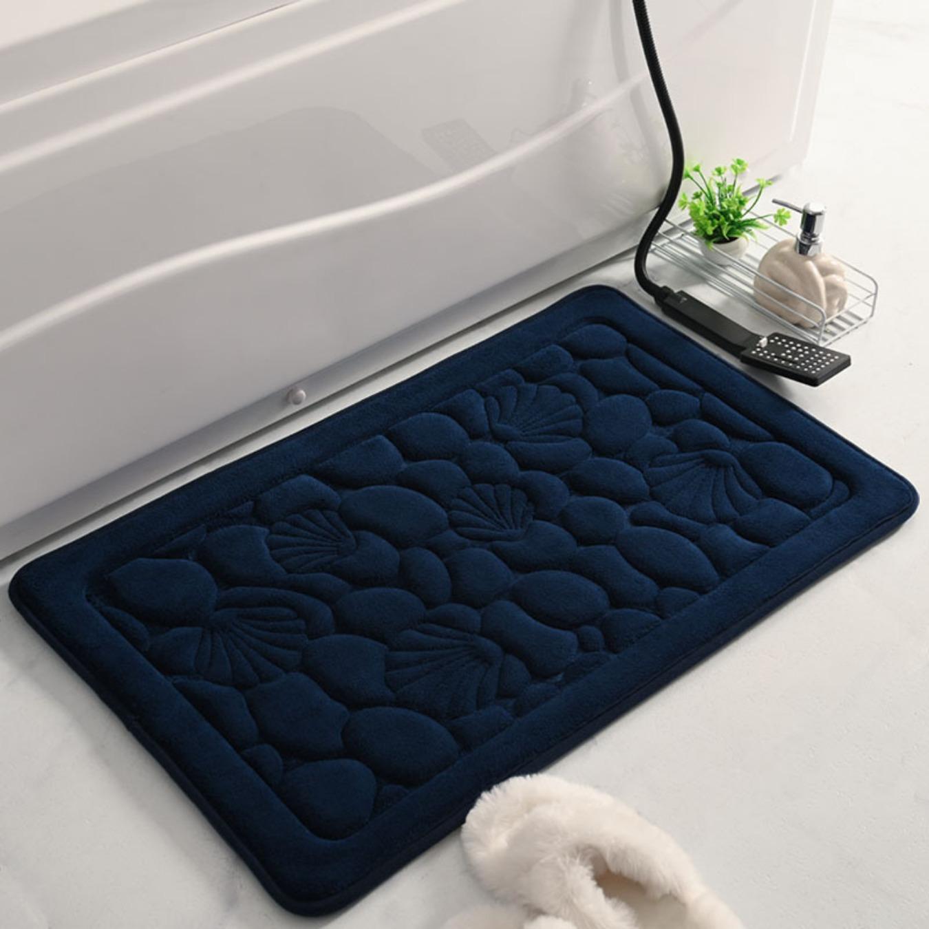 

Каменная ракушка для ванной комнаты Кашемировый утолщенный коврик для ванной Нескользящие ковры для умывальника Боковая часть ванны Коврик для душевой кабины Коврик для двери из пены с эффектом памяти 3D Коврик 400mm*600mm темно-синий