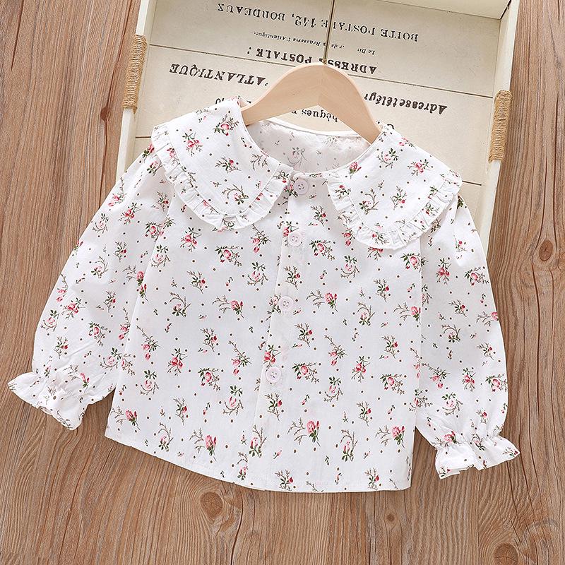 Children's Long Sleeve Cotton Lace Lapel Shirt - Spring/Autumn Korean Style for Girls