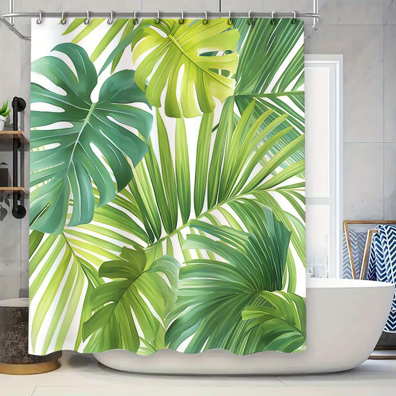 

Tropical Leaf Pattern Shower Curtain For Bathroom - Durable Waterproof Fabric With Vibrant Green Design Spring Home Decor W60H190(CM)-1 Pcs