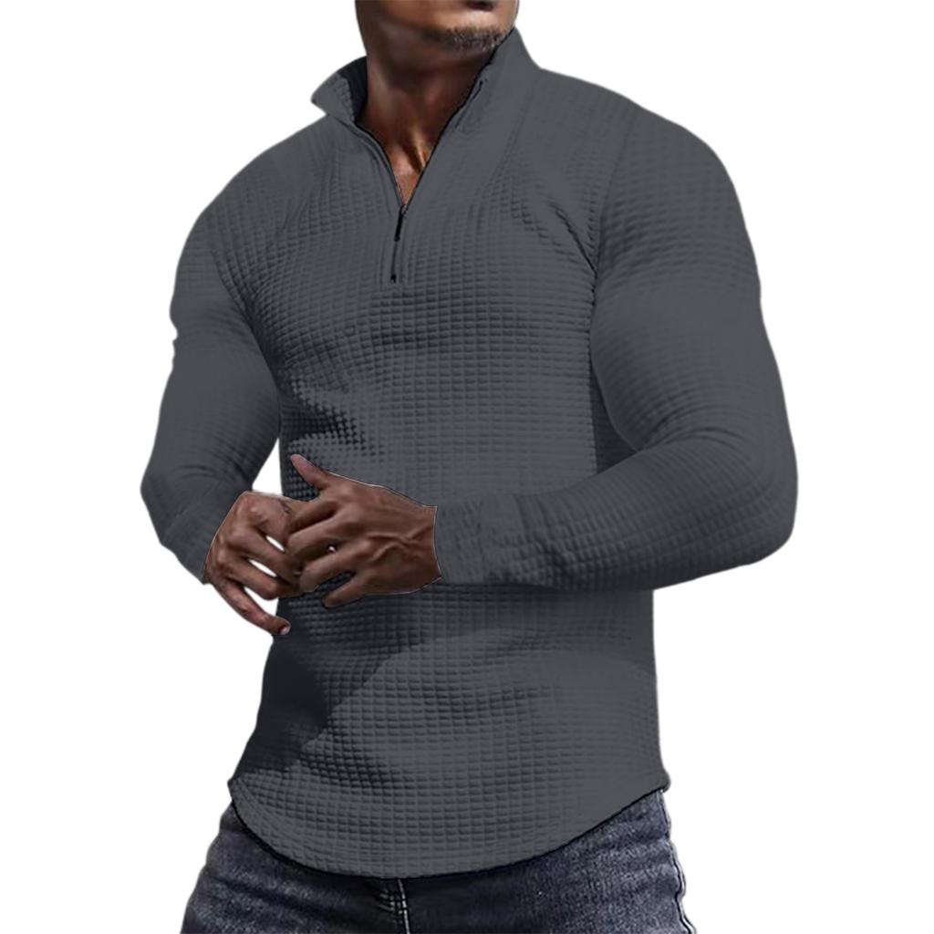 Men's Outdoor Casual Small Checkered Stand-up Collar Half-zip Long-sleeved  Sweatshirt