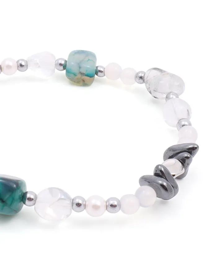 Green Stone & Clear Quartz Mix Natural Bracelet (PLT-BR-096_WT)